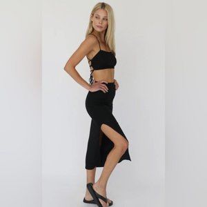 Skatie black midi skirt with slit NWT